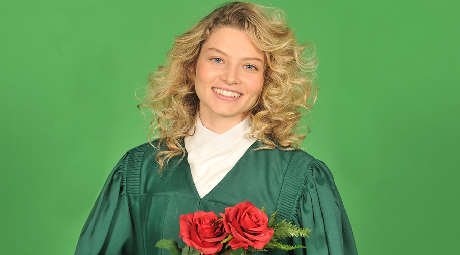 Graduation photo on a green screen
