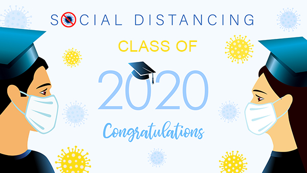 Social distancing concept with students 2020 graduates