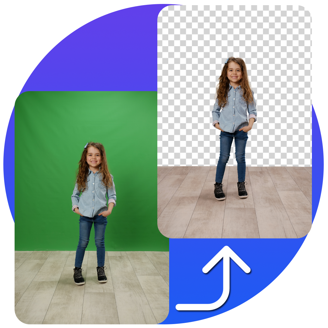 Full body image with green screen and separate floor.
