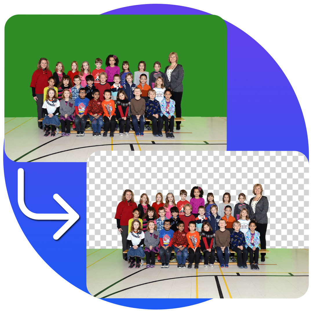 Class group photo with green screen only removed.