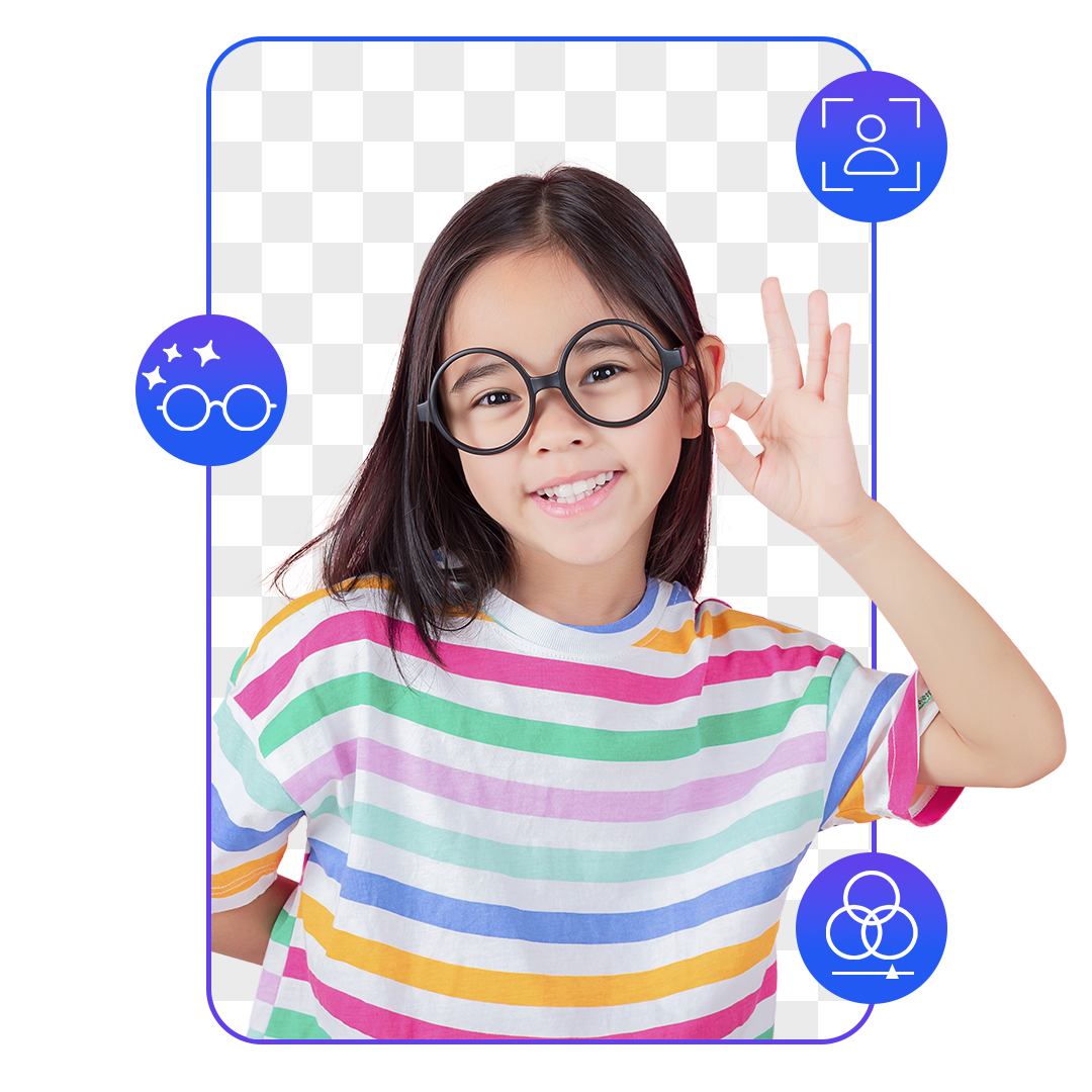 Girl with glasses and a colored strip shirt smiling